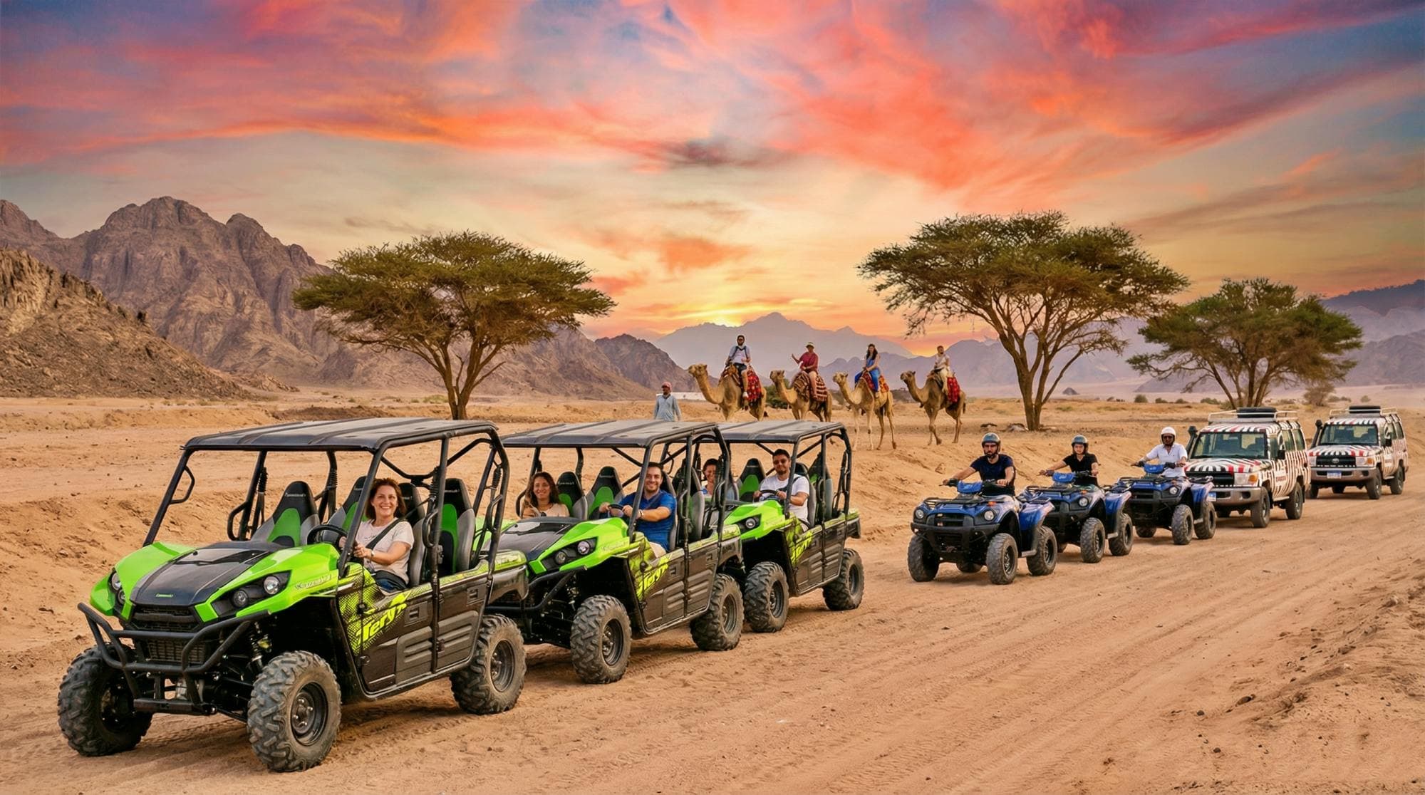 Desert safari by quad bike and 4x4 with Bedouin village dinner