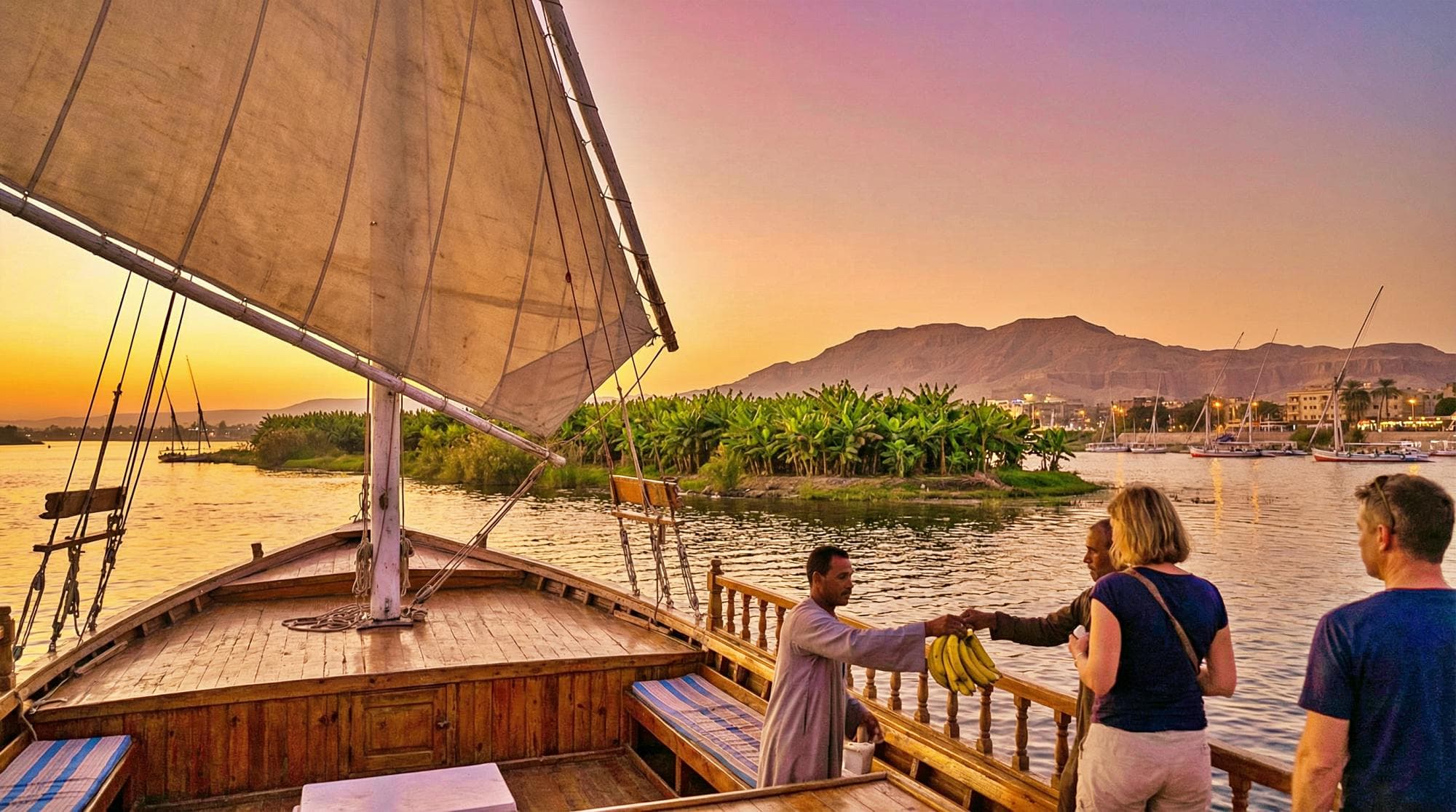 Sunset Banana Island Nile experience onboard a felucca from Luxor