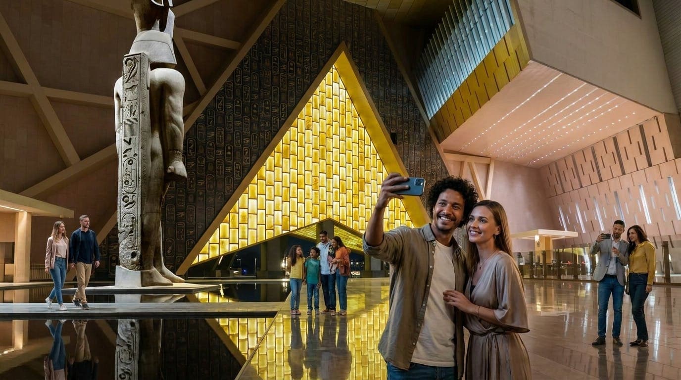 Giza Pyramids and Grand Egyptian Museum tour in Polish from Hurghada
