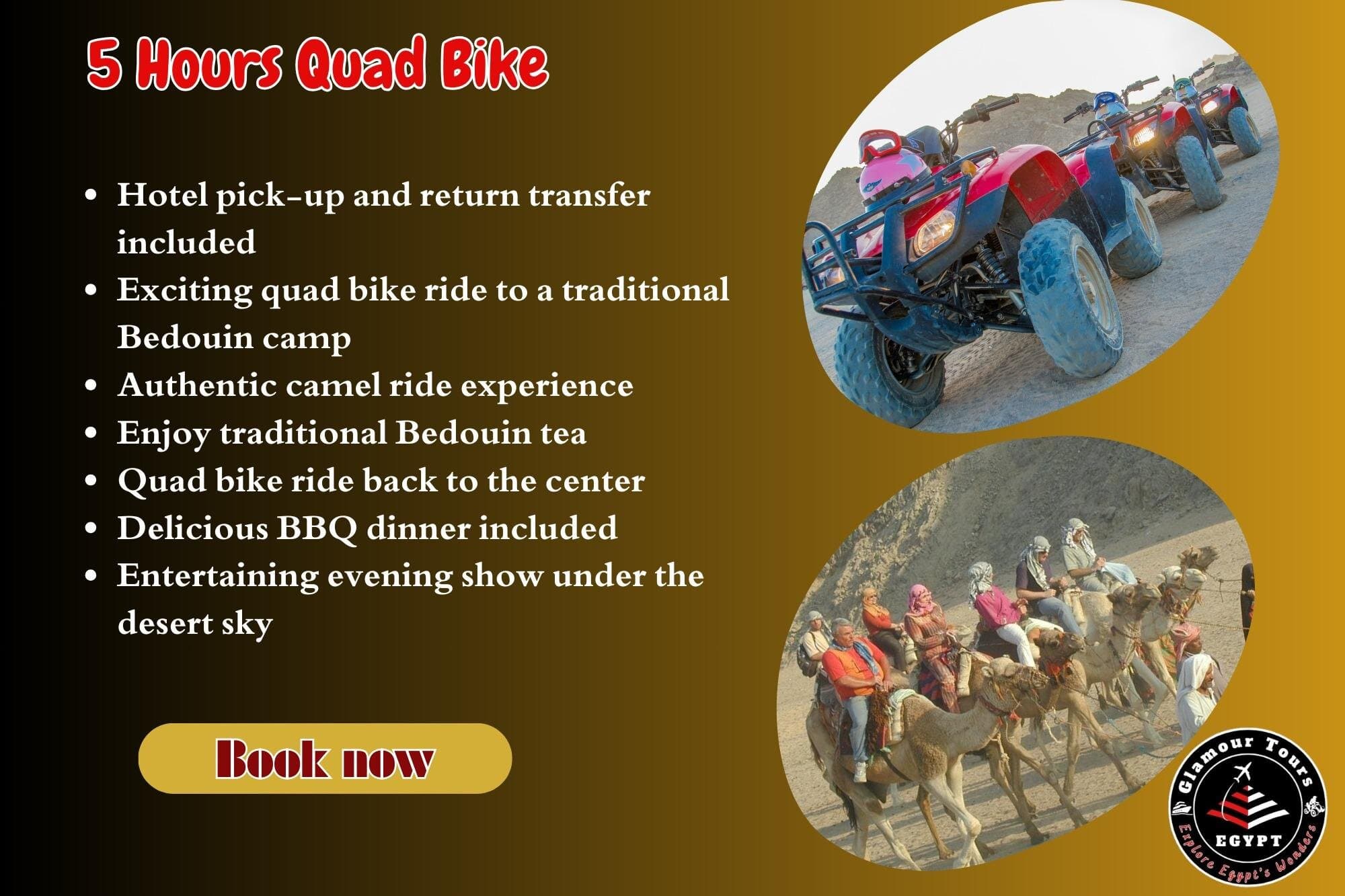 5-Hour Quad Bike Safari: Camel Ride, BBQ Dinner & Live Show